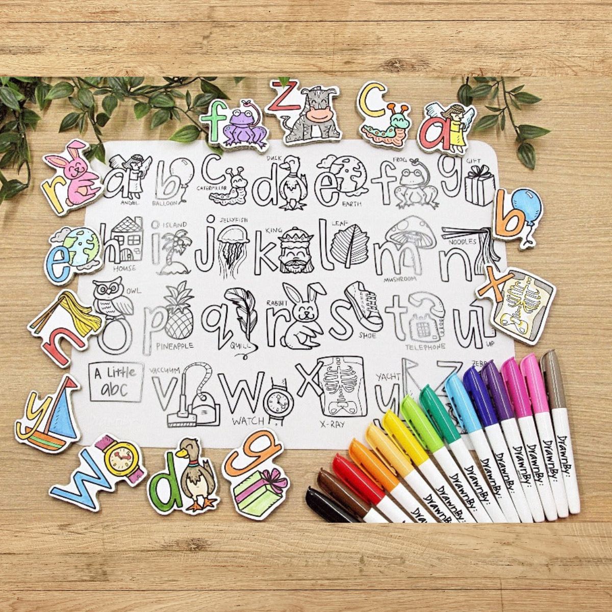A Little ABC Washable Silicone Colouring Mat + 14pcs Markers Set