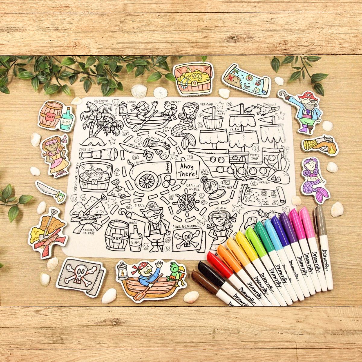 [Drawnby:] Ahoy There Washable Silicone Colouring Mat + 14pcs Markers Set