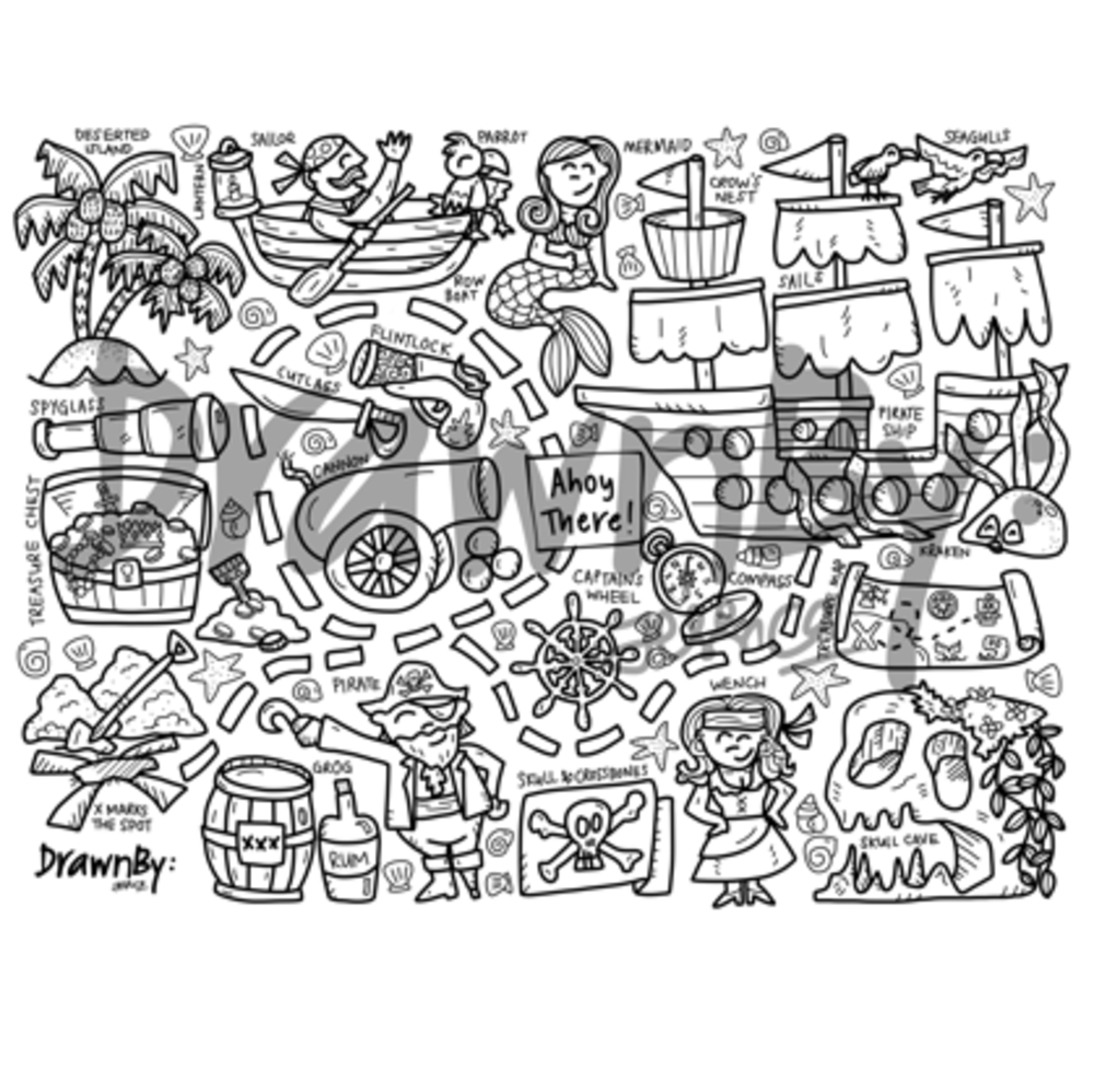 [Drawnby:] Ahoy There Washable Silicone Colouring Mat + 14pcs Markers Set