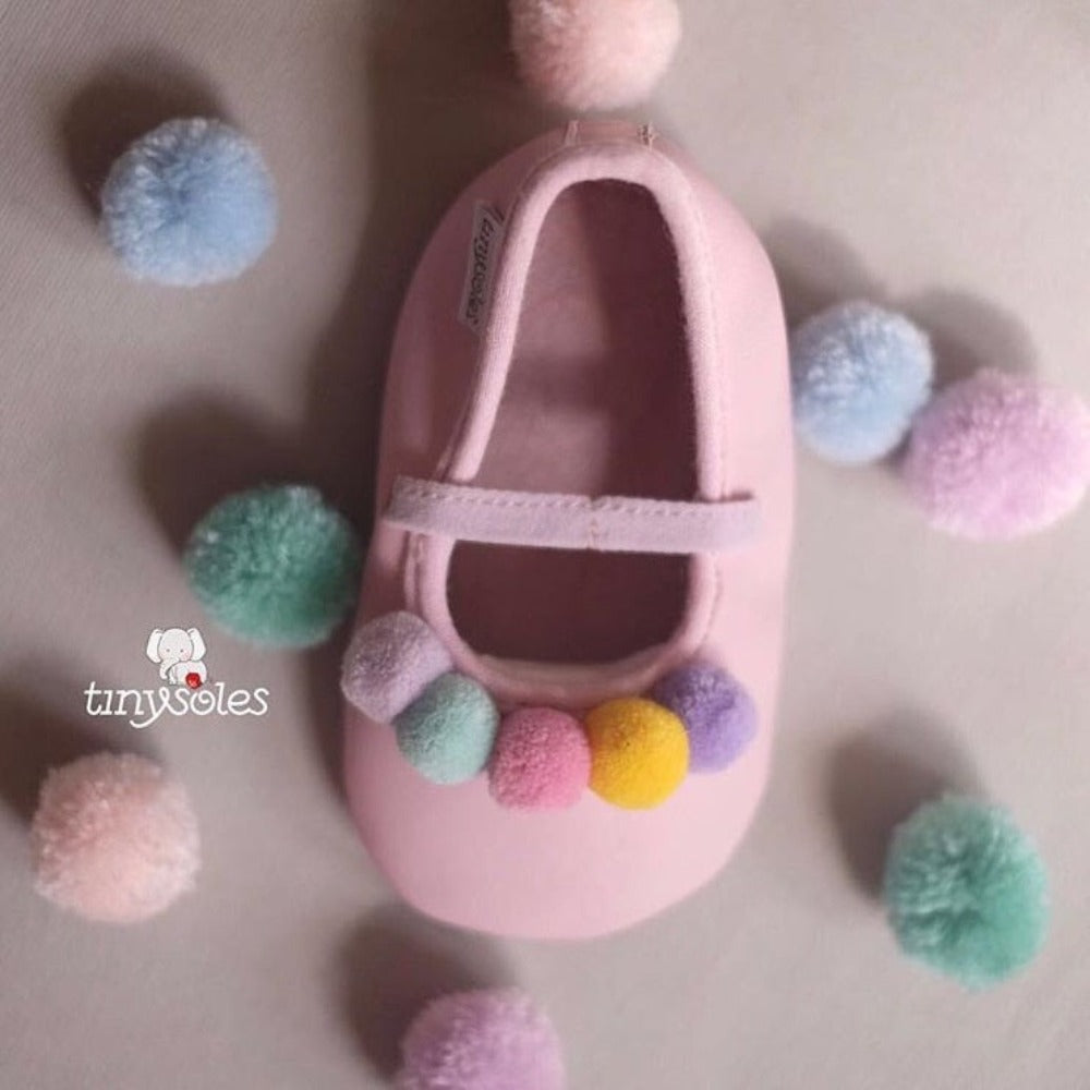 [TinySoles] Pre-walkers Soft Soled Baby Walking Shoes - Ballerina Pom Pom - 100% Genuine Leather