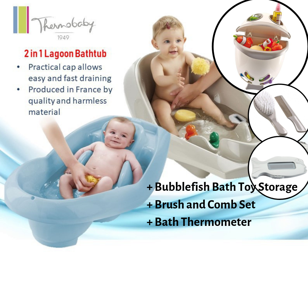 [Thermobaby] Bath Time Bundle B (2 in 1 Lagoon Bathtub + Bath Toy Storage + Brush and Comb Set + Bath Thermometer)