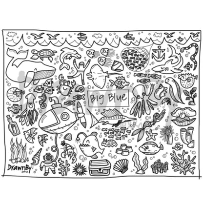 Big Blue Washable Silicone Colouring Mat + 14pcs Markers Set