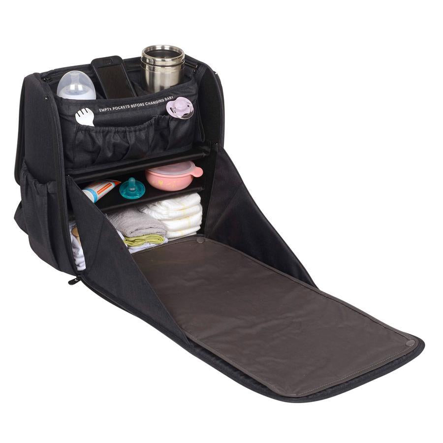 [Lulyboo] Cubby Diaper Bag Backpack, Full Open Cabinet and Padded Changing Station, Removeable Caddy with Two Drink Holders and Angled Cell Phone Storage, Universal Stroller Hanger