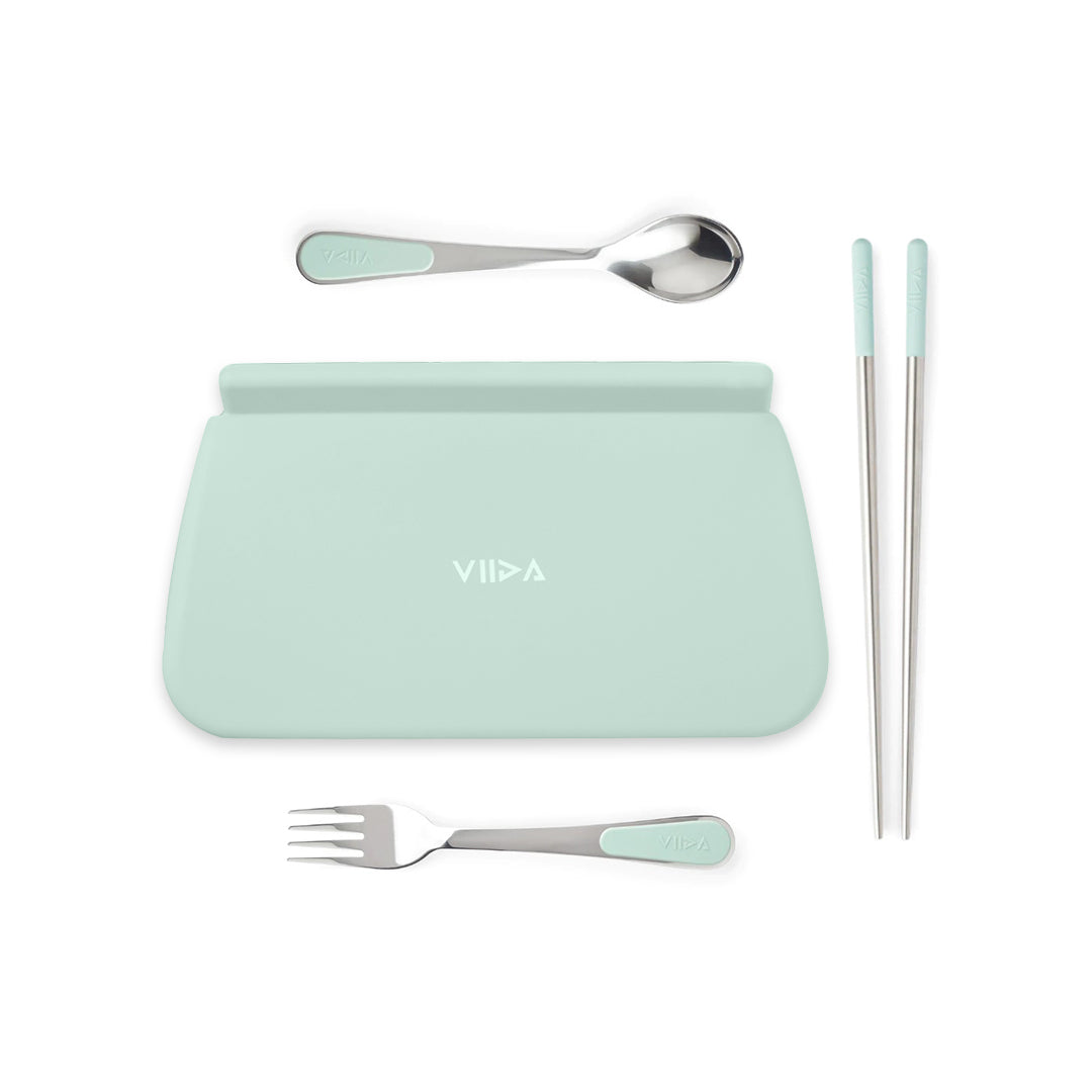 Morgen Stainless Steel Travel Cutleries Set with Chubby Food Grade Silicone Pouch XL (Bundle Set of 4)