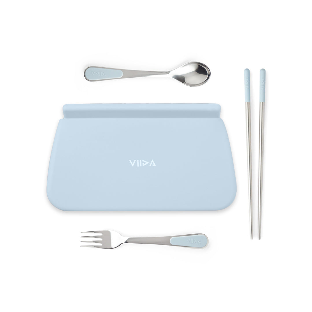 Morgen Stainless Steel Travel Cutleries Set with Chubby Food Grade Silicone Pouch XL (Bundle Set of 4)