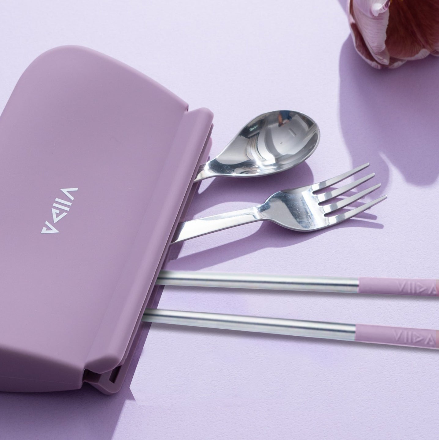 [VIIDA] Bundle Set Morgen 316 Stainless Steel Travel Cutleries Set with Chubby Food Grade Silicone Pouch XL Bundle Set of 4 (6 Colour)