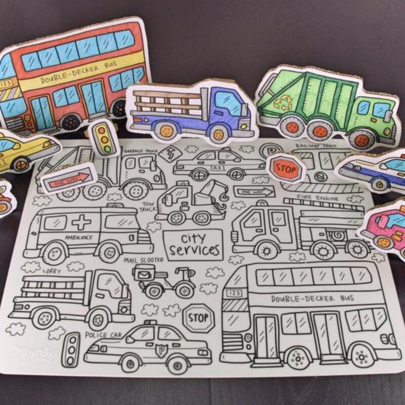 [Drawnby:] City Services Washable Silicone Colouring Mat + 14pcs Markers Set