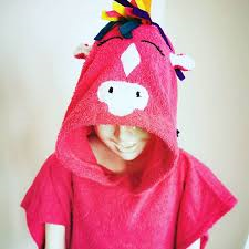 [Savana] Dark Pink Unicorn Hooded Poncho Towel for Kids - 100% Cotton