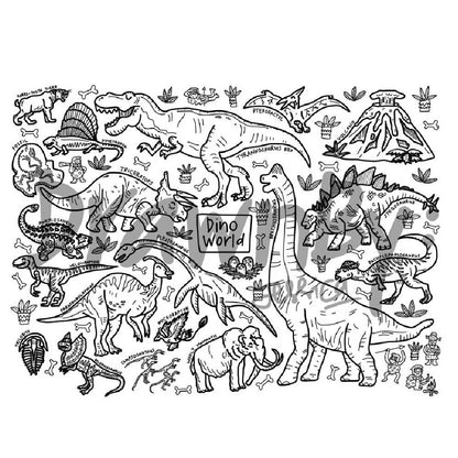 Dino World Washable Silicone Colouring Mat + 14pcs Markers Set