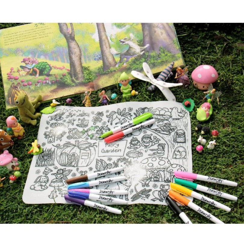 [Drawnby:] Fairy Garden Washable Silicone Colouring Mat + 14pcs Markers Set