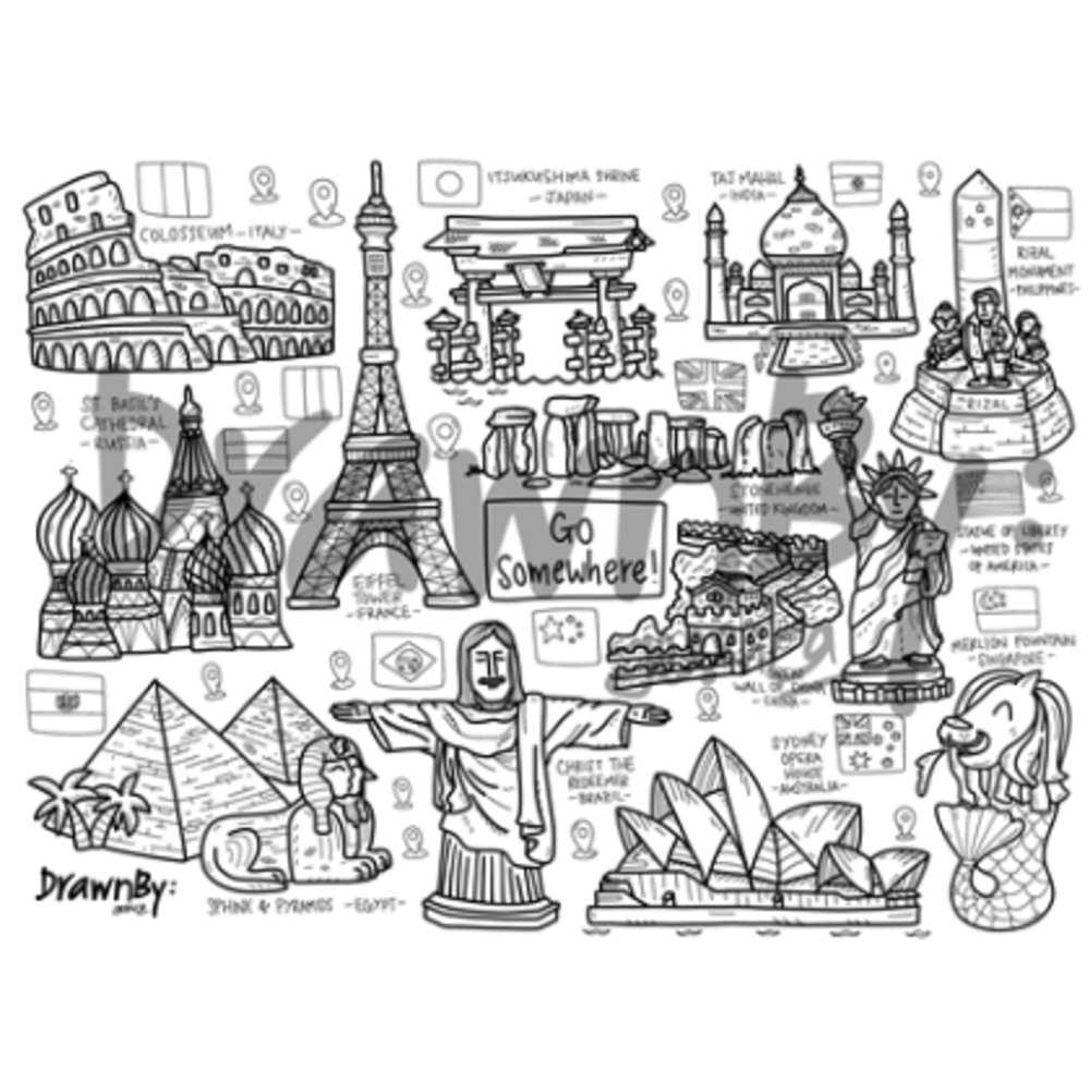 [Drawnby:] Go Somewhere Washable Silicone Colouring Mat + 14pcs Markers Set