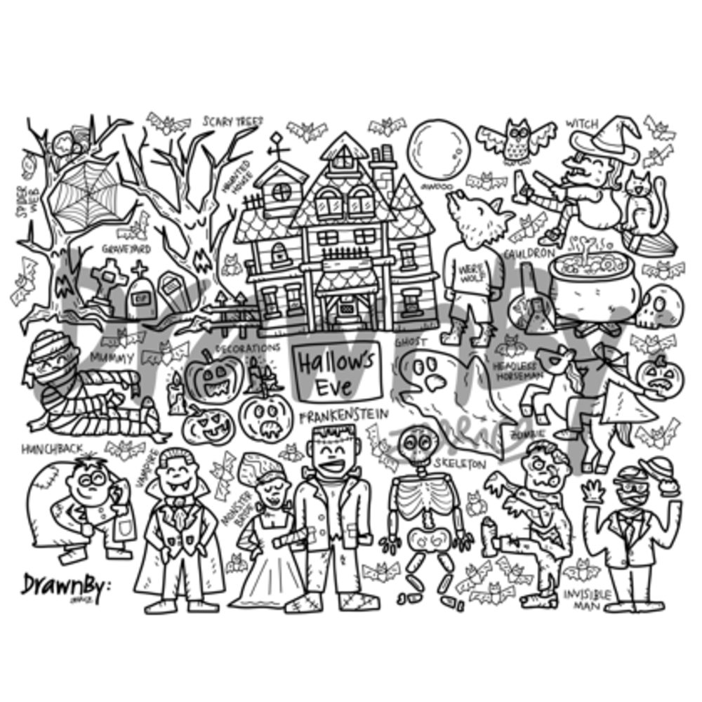 Hallow's Eve Washable Silicone Colouring Mat + 14pcs Markers Set