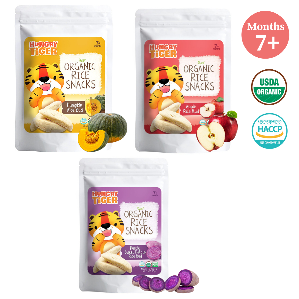 [Hungry Tiger] Organic Baby Rice Bud Apple/Pumpkin/Purple Sweet Potato Carton (12 Boxes x 30g)