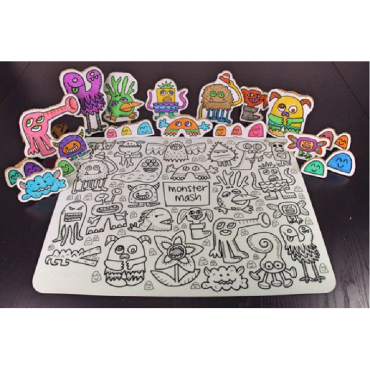 Monster Mash Washable Silicone Colouring Mat + 14pcs Markers Set