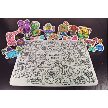 Monster Mash Washable Silicone Colouring Mat + 14pcs Markers Set