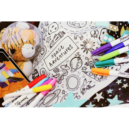 Space Adventures Washable Silicone Colouring Mat + 14pcs Markers Set