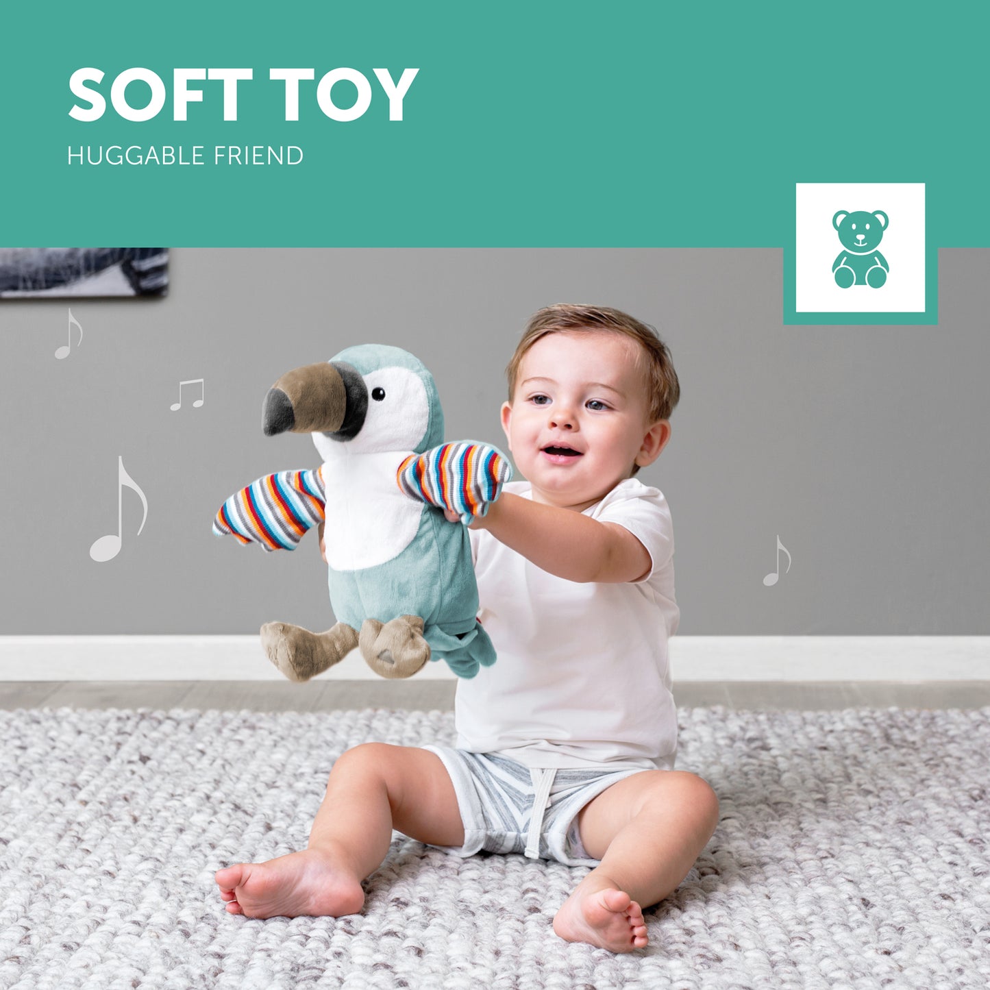 [Zazu] Timo the Toucan, Interactive Soft Toy with Clapping Hands and Sound