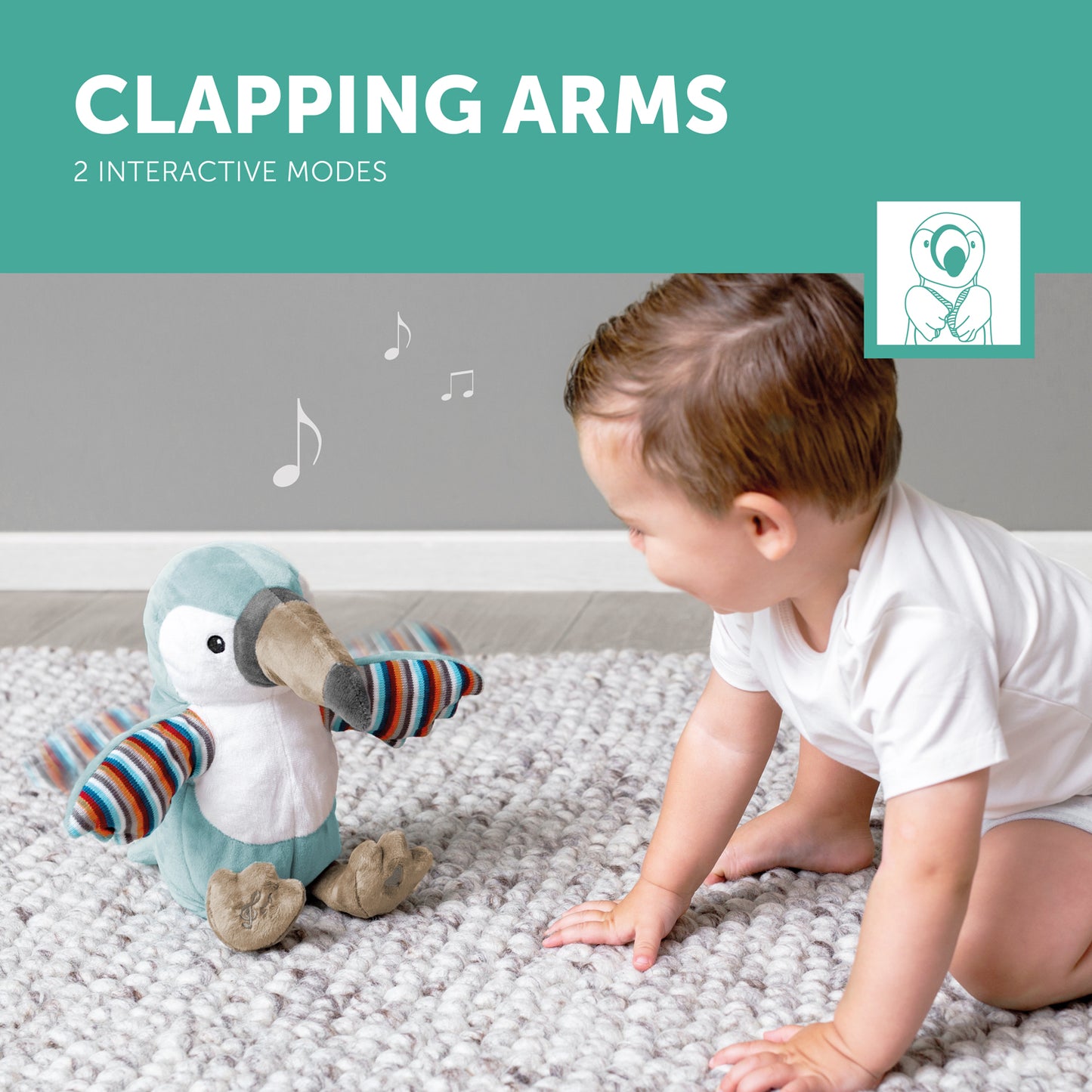 [Zazu] Timo the Toucan, Interactive Soft Toy with Clapping Hands and Sound