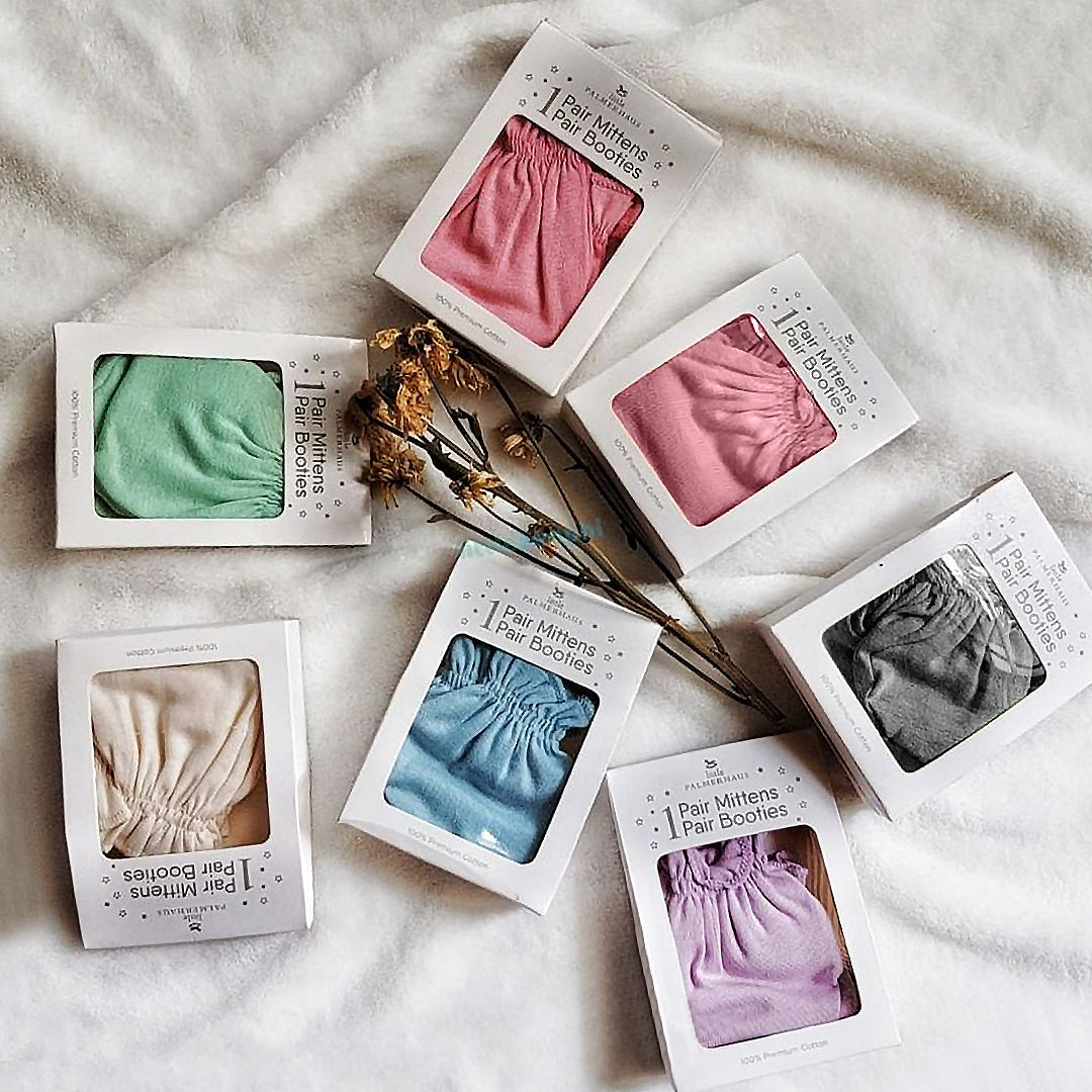 [Little Palmerhaus] Mittens and Booties Sets For Infant Baby Newborn | Ultra-Soft Cotton | Breathable Fabric | Safety Warm & Comfortable